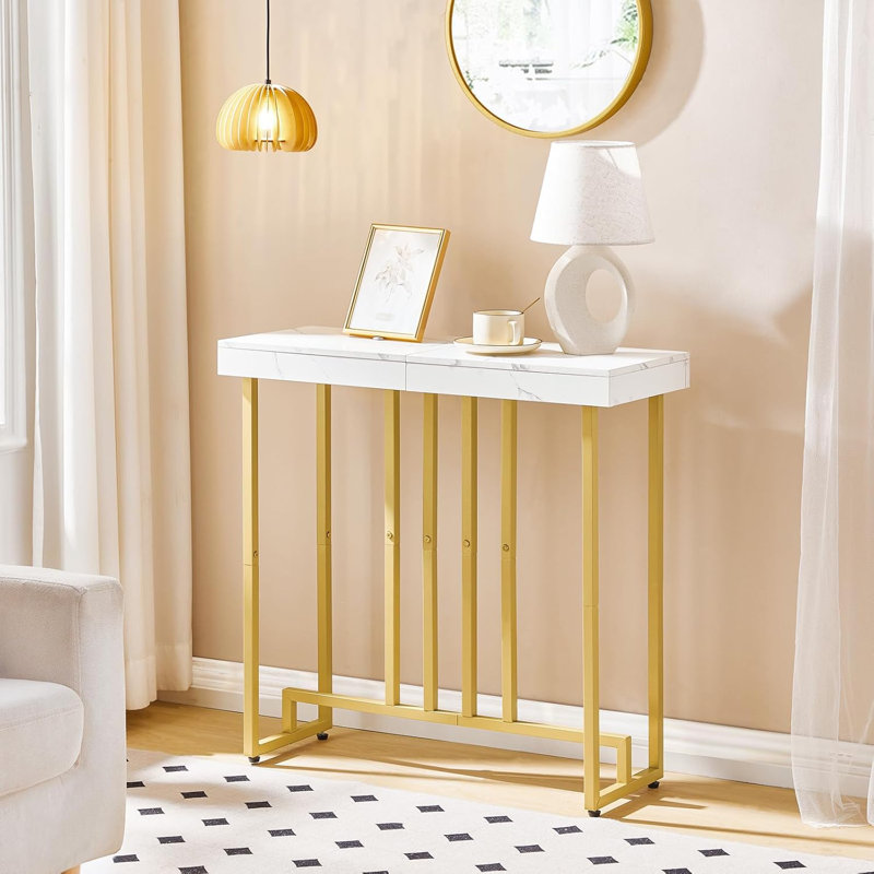 Mercer41 Gold Console Table Modern Entryway Table 30.7 Small Narrow Sofa Table With Metal Frame Entrance With Table Marble Veined Table Top For Living Room Hallway Marble Wayfair